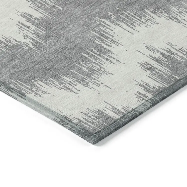 5' X 8' Gray And Ivory Chevron Washable Indoor Outdoor Area Rug