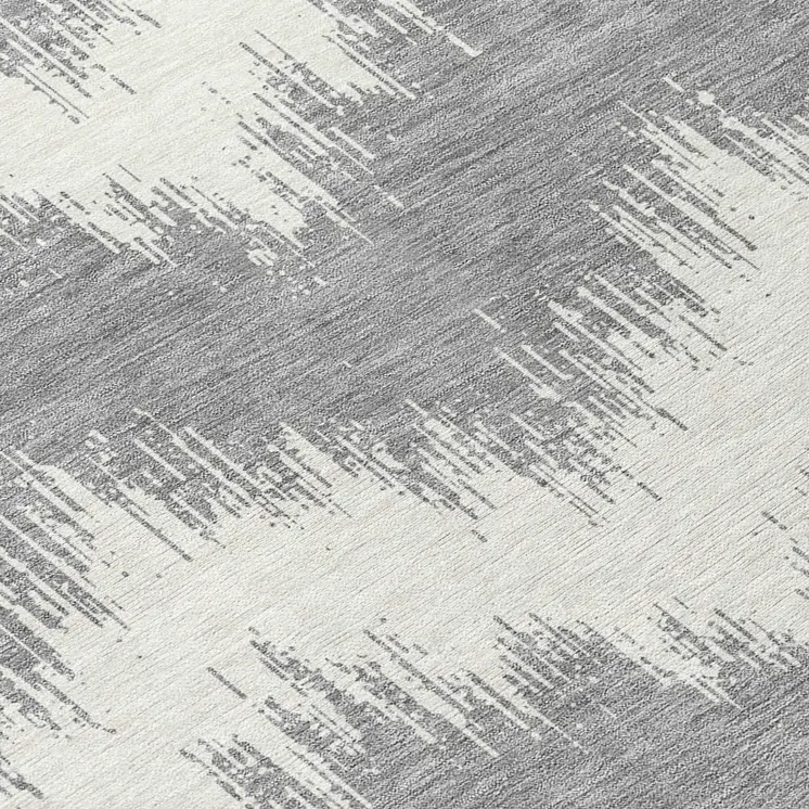 8' Gray And Ivory Round Chevron Washable Indoor Outdoor Area Rug