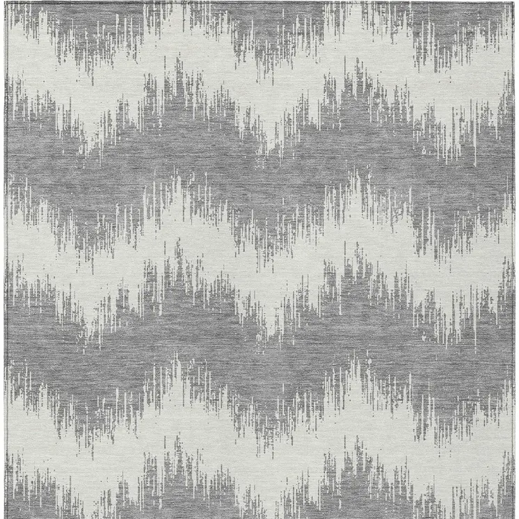 9' X 12' Gray And Ivory Chevron Washable Indoor Outdoor Area Rug