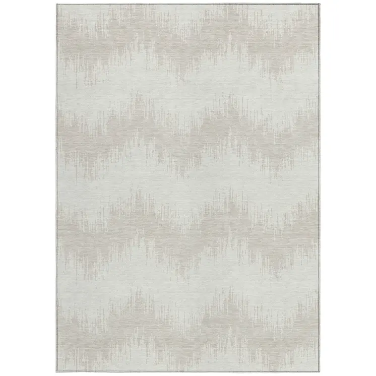 3' X 5' Ivory And Beige Chevron Washable Indoor Outdoor Area Rug