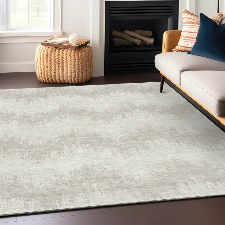 5' X 8' Ivory And Beige Chevron Washable Indoor Outdoor Area Rug