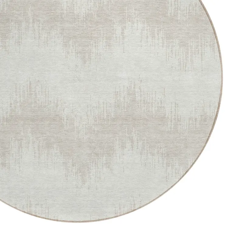 8' Ivory And Beige Round Chevron Washable Indoor Outdoor Area Rug