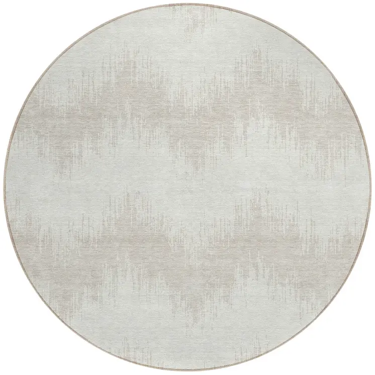 8' Ivory And Beige Round Chevron Washable Indoor Outdoor Area Rug