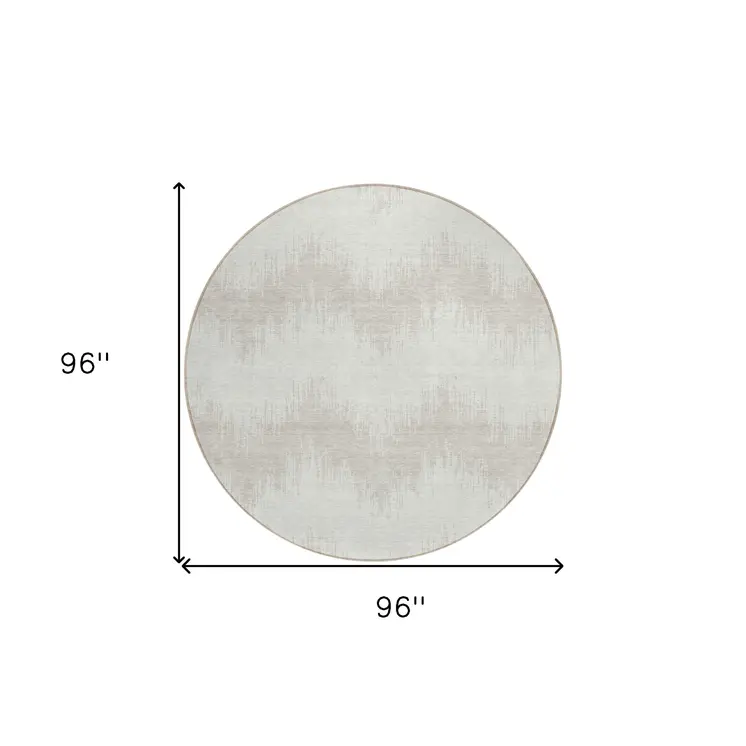 8' Ivory And Beige Round Chevron Washable Indoor Outdoor Area Rug