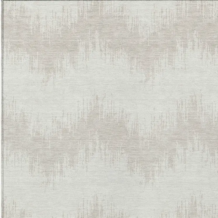 9' X 12' Ivory And Beige Chevron Washable Indoor Outdoor Area Rug