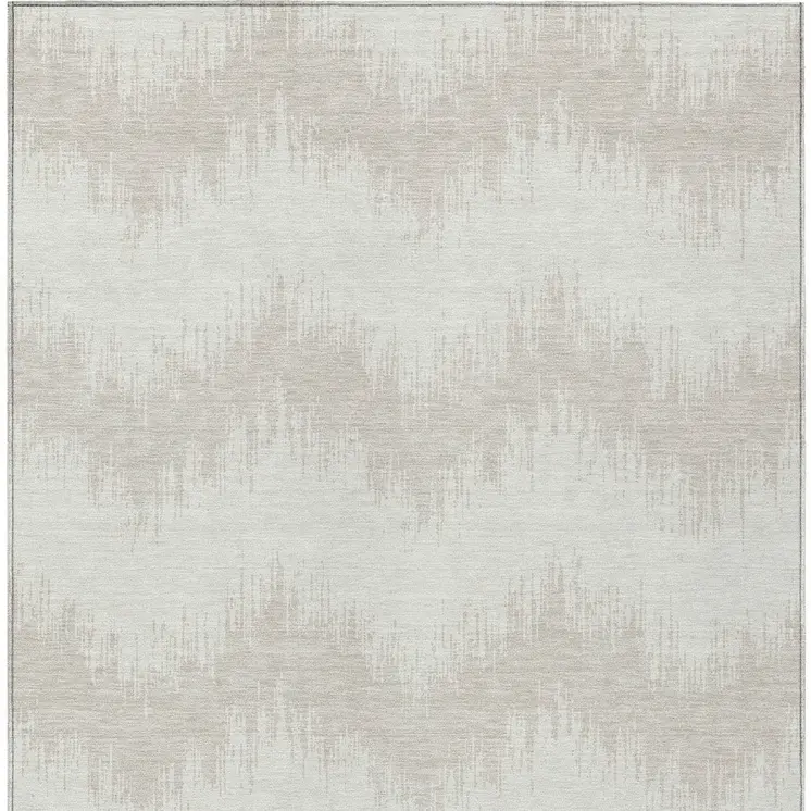 10' X 14' Ivory And Beige Chevron Washable Indoor Outdoor Area Rug