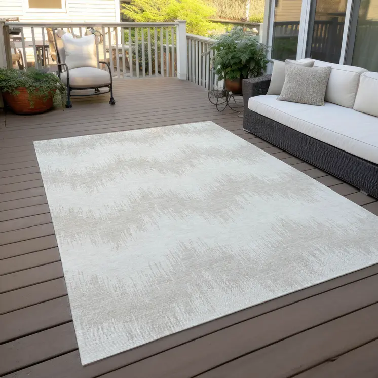 10' X 14' Ivory And Beige Chevron Washable Indoor Outdoor Area Rug