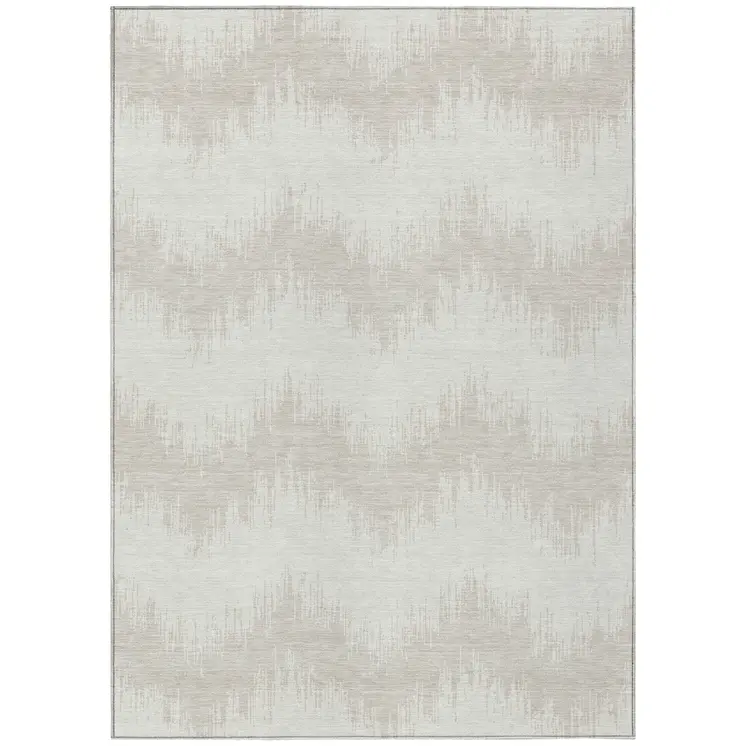 10' X 14' Ivory And Beige Chevron Washable Indoor Outdoor Area Rug