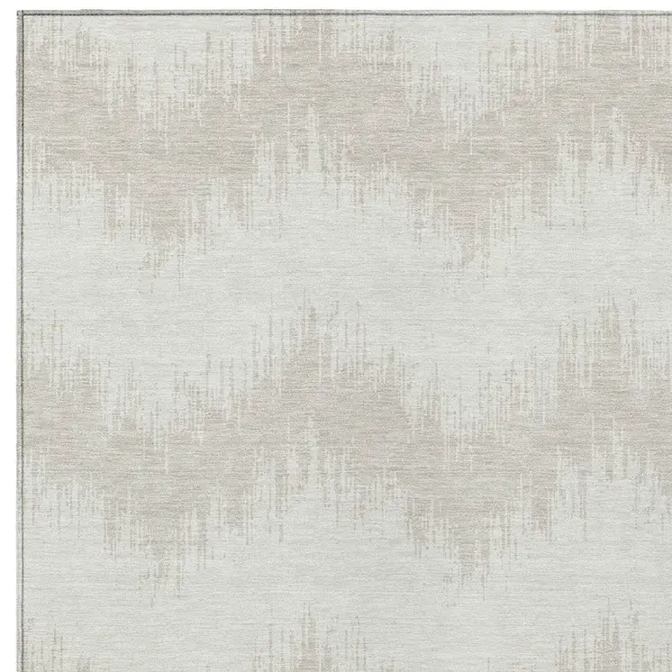 10' X 14' Ivory And Beige Chevron Washable Indoor Outdoor Area Rug