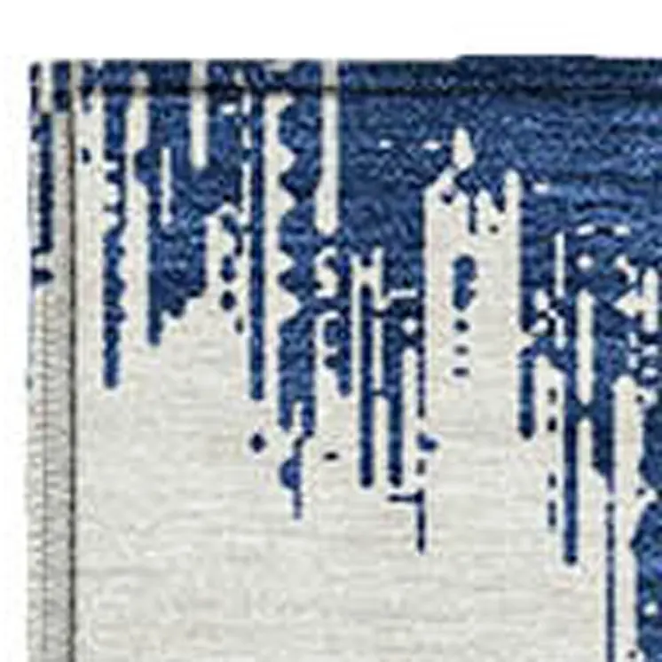 5' X 8' Navy Blue And Ivory Chevron Washable Indoor Outdoor Area Rug