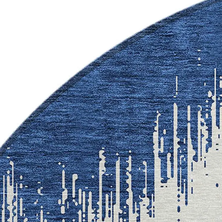 8' Navy Blue And Ivory Round Chevron Washable Indoor Outdoor Area Rug