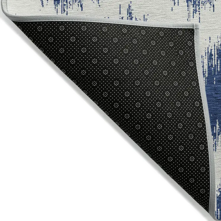 9' X 12' Navy Blue And Ivory Chevron Washable Indoor Outdoor Area Rug