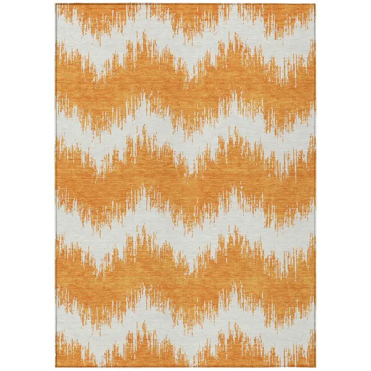 5' X 8' Orange And Ivory Chevron Washable Indoor Outdoor Area Rug