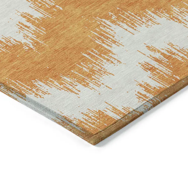 5' X 8' Orange And Ivory Chevron Washable Indoor Outdoor Area Rug