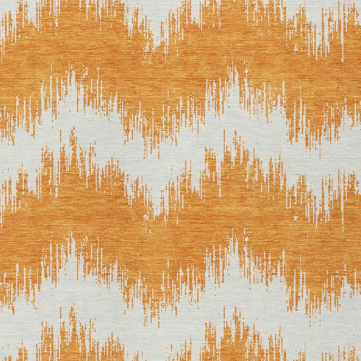 8' X 10' Orange And Ivory Chevron Washable Indoor Outdoor Area Rug