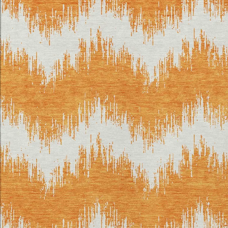 10' X 14' Orange And Ivory Chevron Washable Indoor Outdoor Area Rug