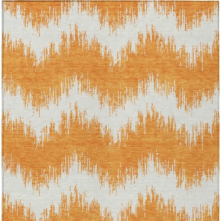 10' X 14' Orange And Ivory Chevron Washable Indoor Outdoor Area Rug