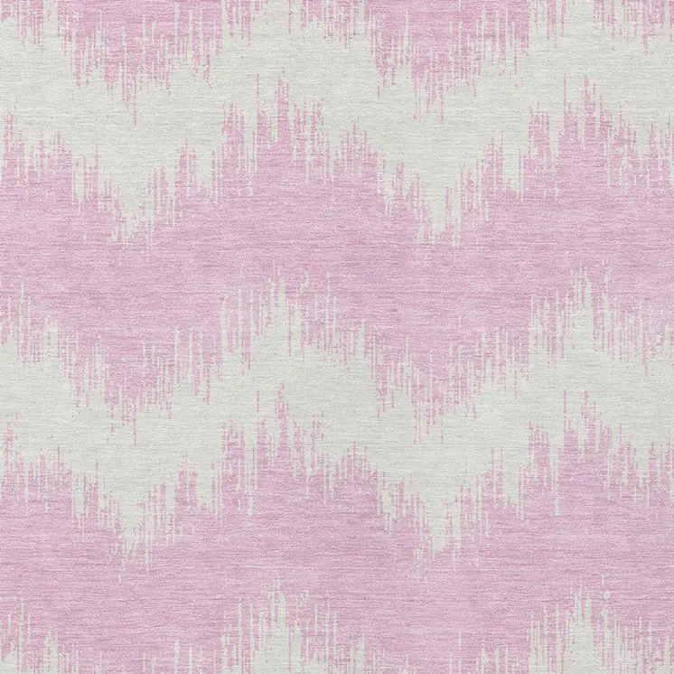 3' X 5' Pink And Ivory Chevron Washable Indoor Outdoor Area Rug