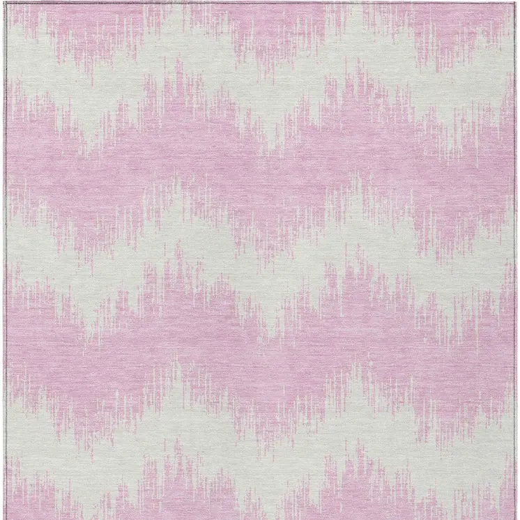 3' X 5' Pink And Ivory Chevron Washable Indoor Outdoor Area Rug