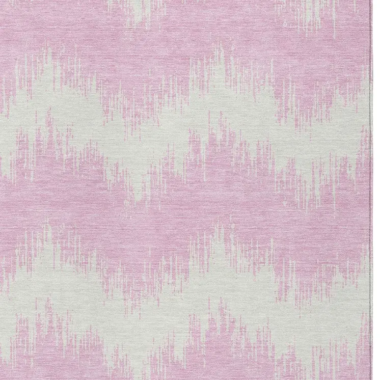 5' X 8' Pink And Ivory Chevron Washable Indoor Outdoor Area Rug