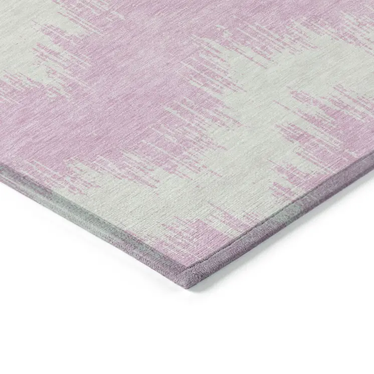 8' X 10' Pink And Ivory Chevron Washable Indoor Outdoor Area Rug