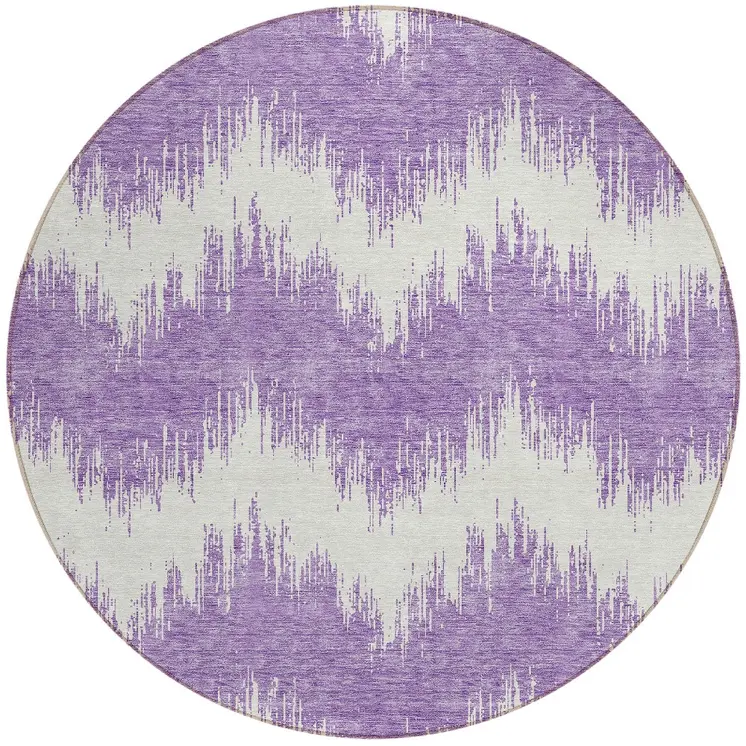 8' Purple And Ivory Round Chevron Washable Indoor Outdoor Area Rug