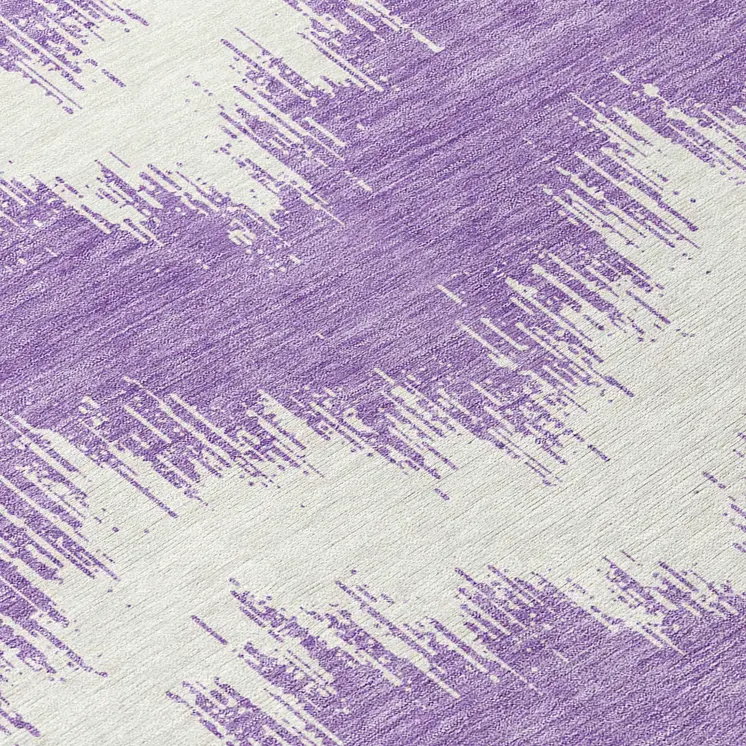 8' Purple And Ivory Round Chevron Washable Indoor Outdoor Area Rug