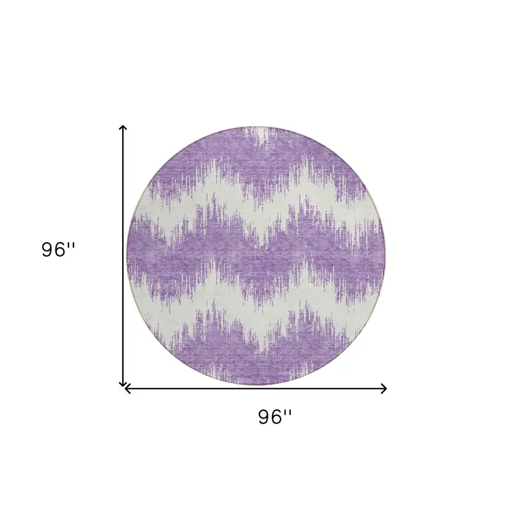 8' Purple And Ivory Round Chevron Washable Indoor Outdoor Area Rug