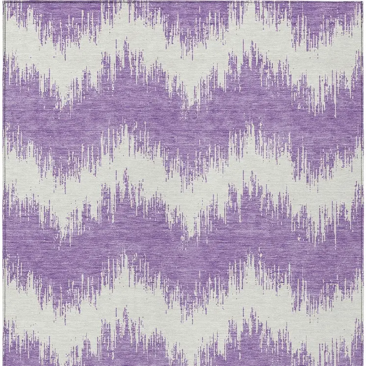 8' X 10' Purple And Ivory Chevron Washable Indoor Outdoor Area Rug