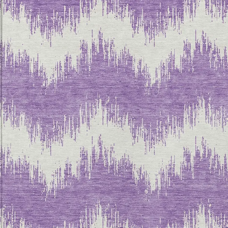 9' X 12' Purple And Ivory Chevron Washable Indoor Outdoor Area Rug