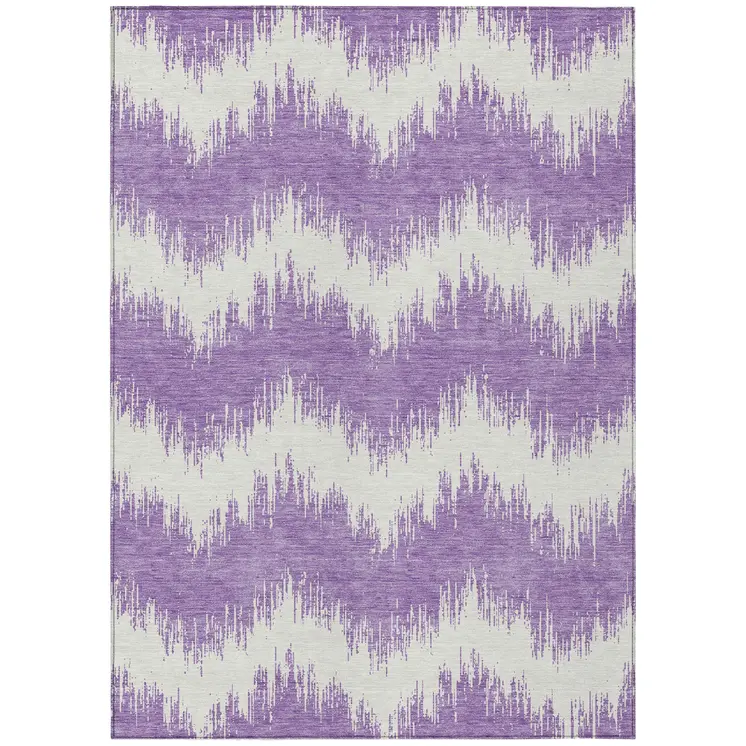 10' X 14' Purple And Ivory Chevron Washable Indoor Outdoor Area Rug