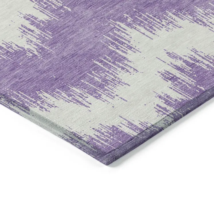 10' X 14' Purple And Ivory Chevron Washable Indoor Outdoor Area Rug