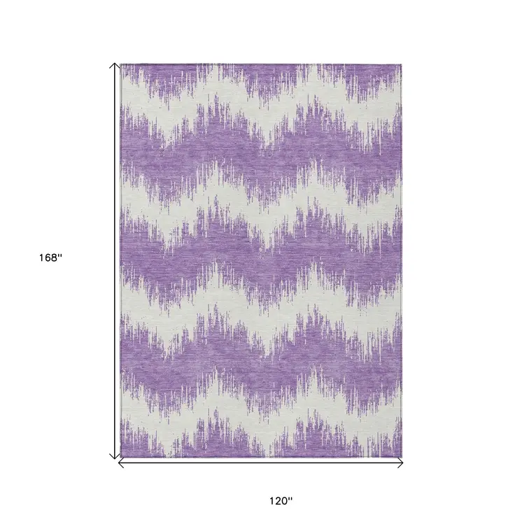 10' X 14' Purple And Ivory Chevron Washable Indoor Outdoor Area Rug