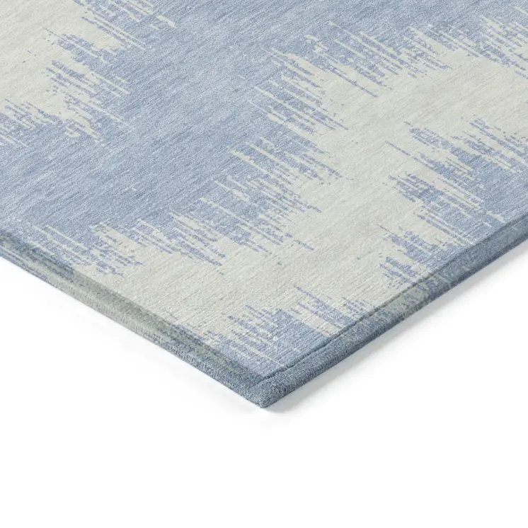 5' X 8' Sky Blue And Ivory Chevron Washable Indoor Outdoor Area Rug