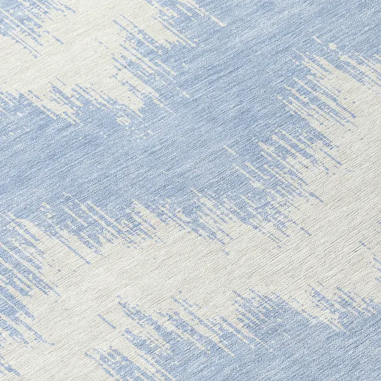 8' Sky Blue And Ivory Round Chevron Washable Indoor Outdoor Area Rug