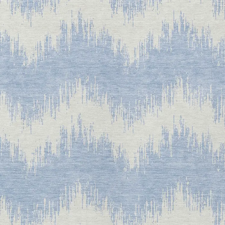 9' X 12' Sky Blue And Ivory Chevron Washable Indoor Outdoor Area Rug