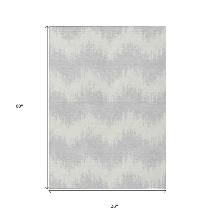 3' X 5' Silver And Gray Chevron Washable Indoor Outdoor Area Rug