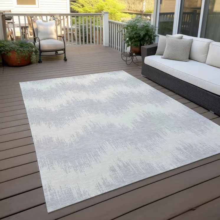 3' X 5' Silver And Gray Chevron Washable Indoor Outdoor Area Rug
