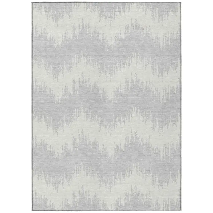 3' X 5' Silver And Gray Chevron Washable Indoor Outdoor Area Rug