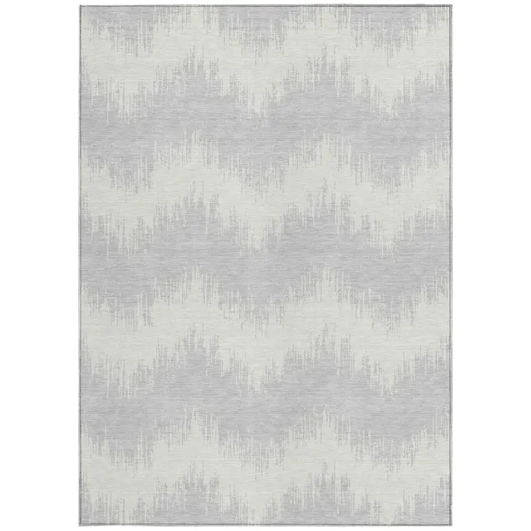 3' X 5' Silver And Gray Chevron Washable Indoor Outdoor Area Rug