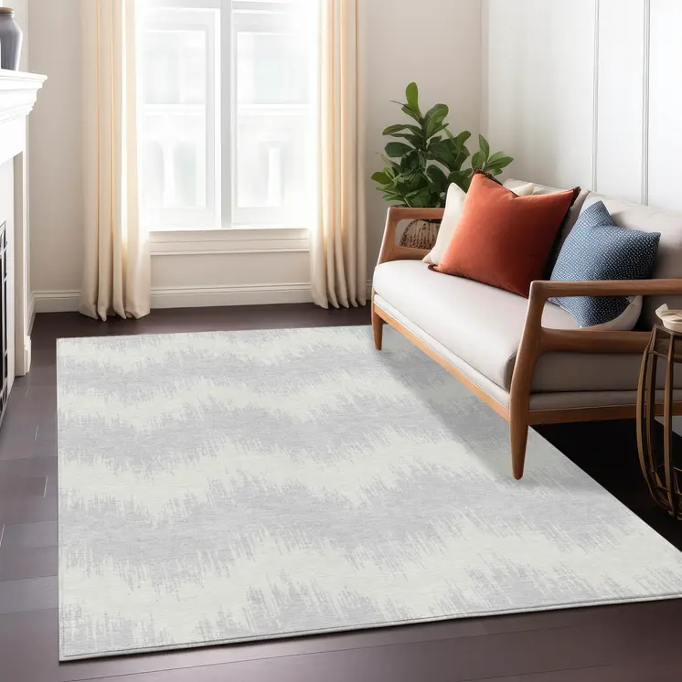3' X 5' Silver And Gray Chevron Washable Indoor Outdoor Area Rug