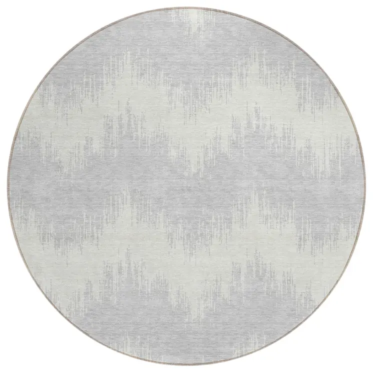 8' Silver And Gray Round Chevron Washable Indoor Outdoor Area Rug