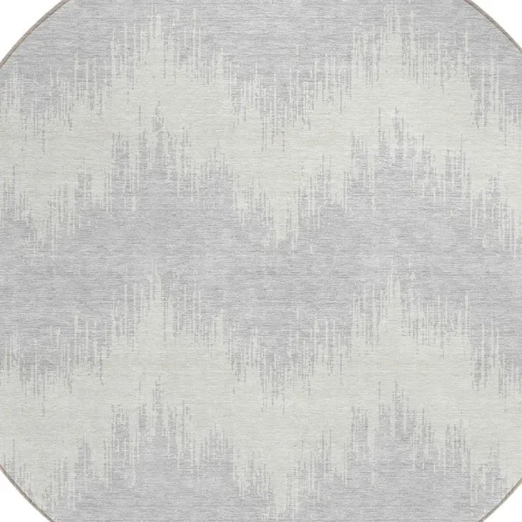 8' Silver And Gray Round Chevron Washable Indoor Outdoor Area Rug
