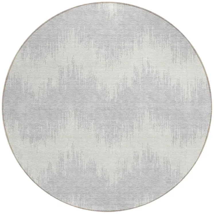 8' Silver And Gray Round Chevron Washable Indoor Outdoor Area Rug
