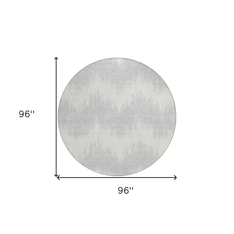 8' Silver And Gray Round Chevron Washable Indoor Outdoor Area Rug
