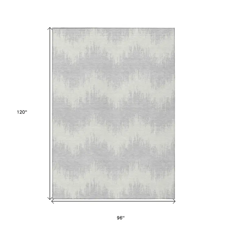 8' X 10' Silver And Gray Chevron Washable Indoor Outdoor Area Rug