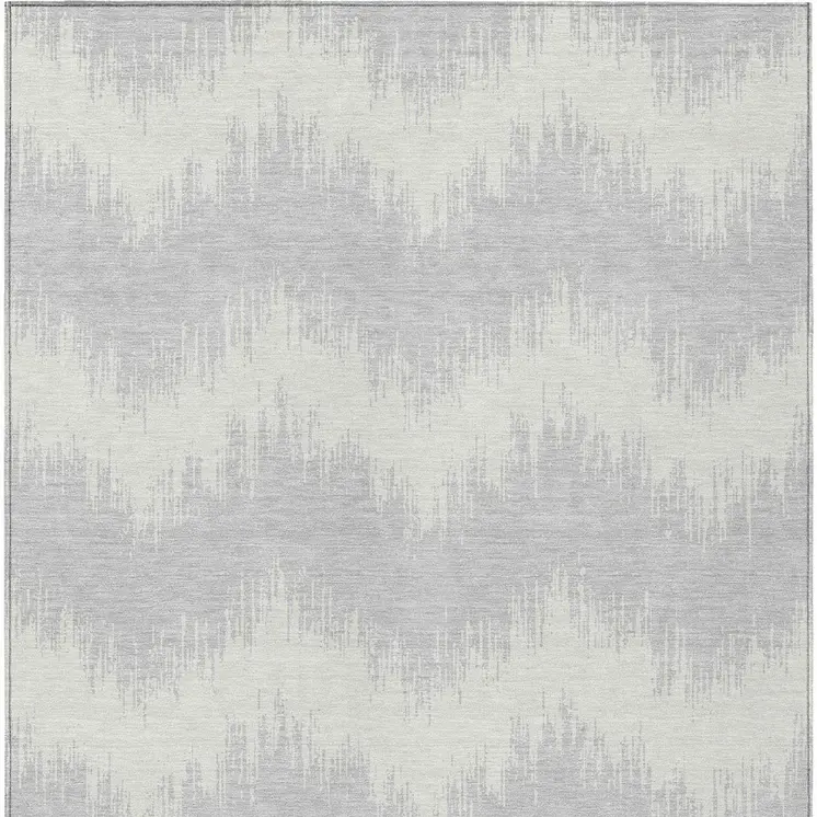 10' X 14' Silver And Gray Chevron Washable Indoor Outdoor Area Rug