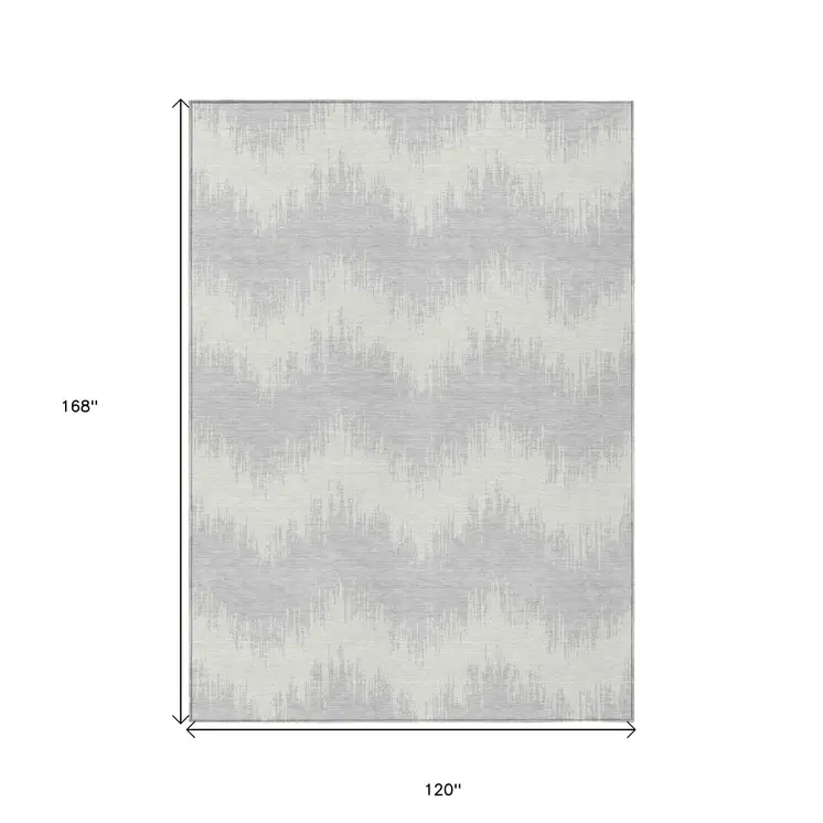 10' X 14' Silver And Gray Chevron Washable Indoor Outdoor Area Rug