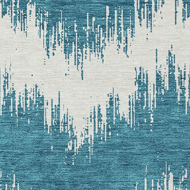 3' X 5' Teal Blue And Ivory Chevron Washable Indoor Outdoor Area Rug