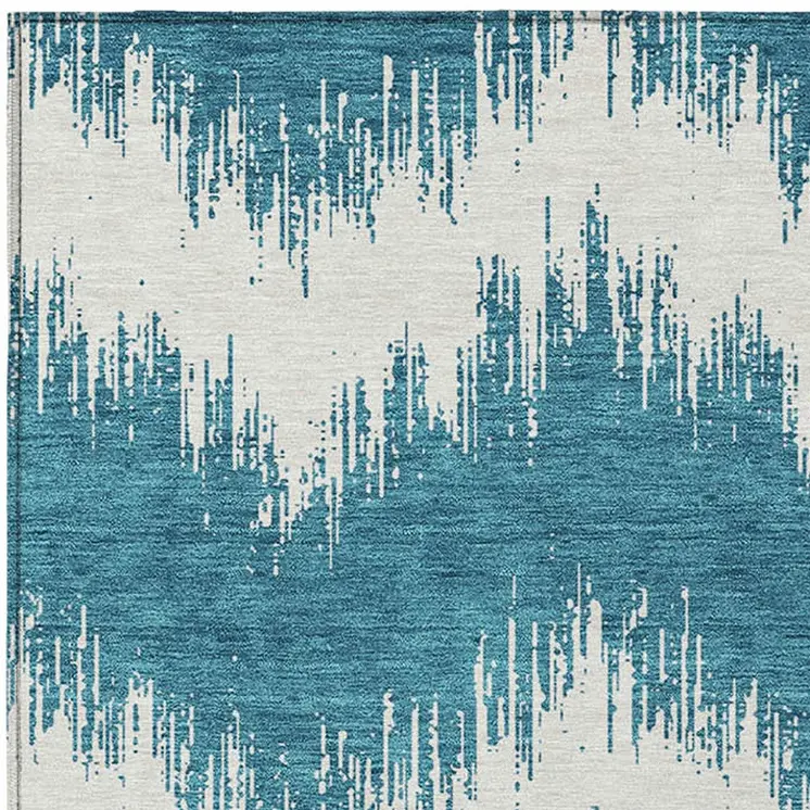 8' X 10' Teal Blue And Ivory Chevron Washable Indoor Outdoor Area Rug